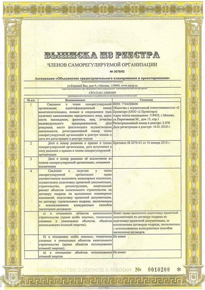 Выписка из реестра СРО